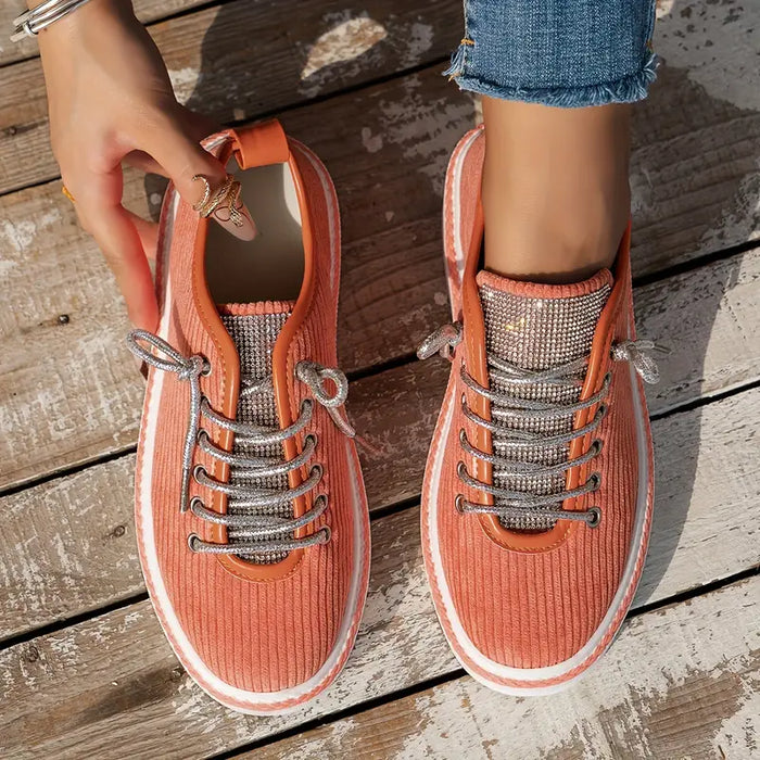 Women's Lace-Up Sneakers with Rhinestone Detail
