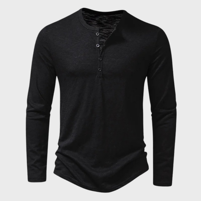 Men's Long Sleeve Henley Shirt Button Neck Casual
