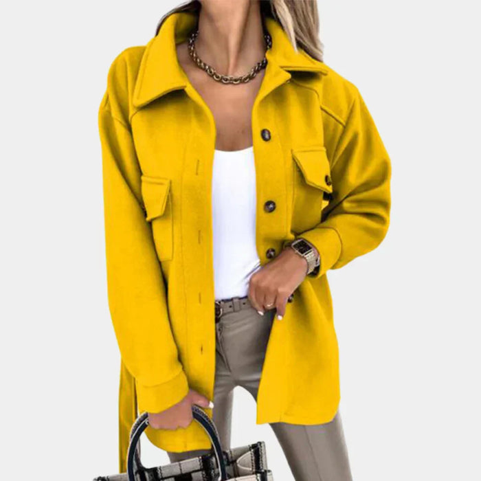 Women's Longline Shacket with Flap Pockets and Waist Tie