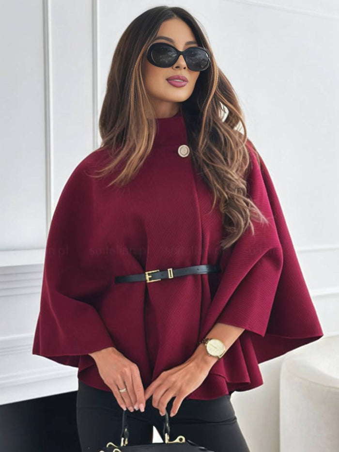 Women's Cape Poncho with Belt and Wide Sleeves