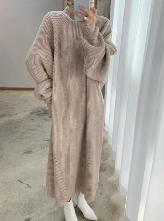 Women's Ribbed Sweater Dress with Oversized Fit