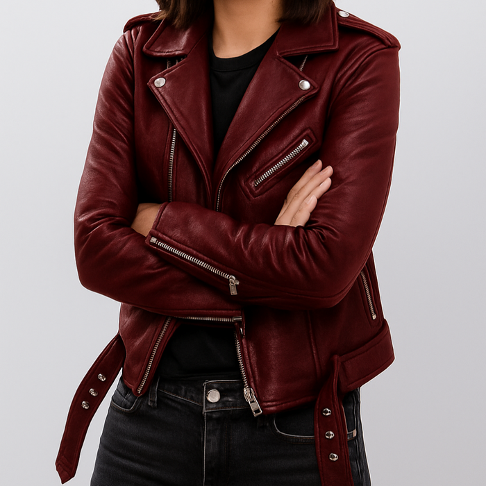 Women's Slim Fit Biker Jacket with Asymmetric Zip