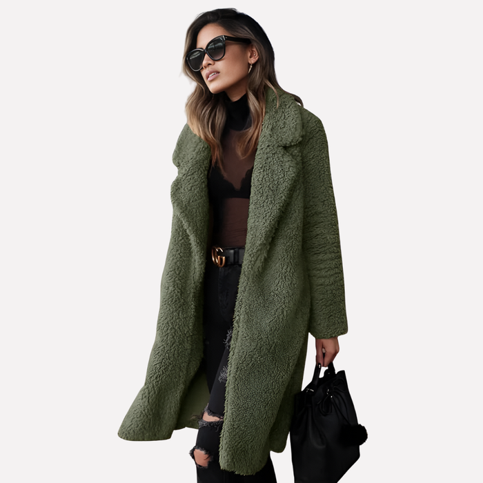 Women's Notched Collar Teddy Coat with Side Pockets