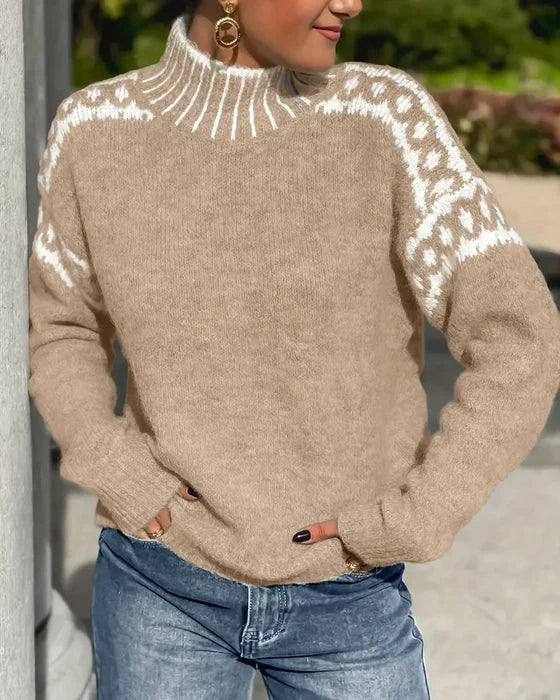 Corinna | Contrast-Trim Mock-Neck Sweater