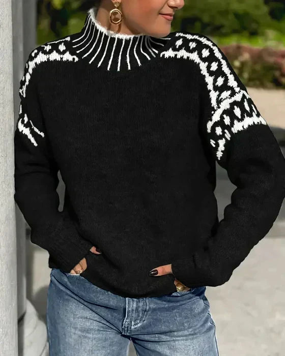 Corinna | Contrast-Trim Mock-Neck Sweater