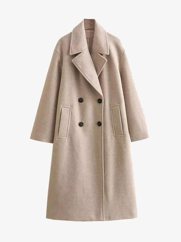 Women's Long Notched Collar Trench Coat for Fall Winter