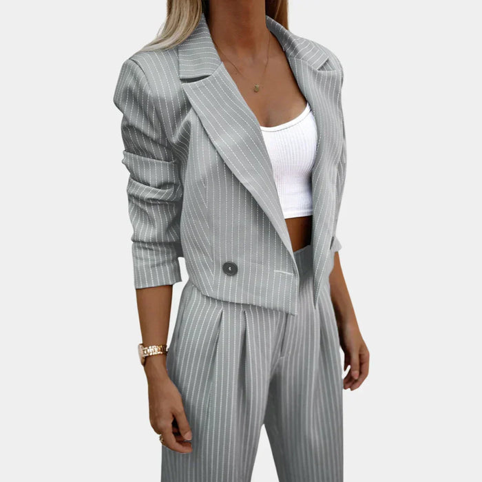 Women's Pinstripe Vest and Wide-Leg Trousers Two-Piece Set