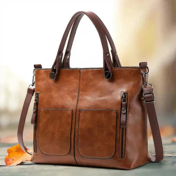 Structured Tote Handbag with Front Pockets and Strap
