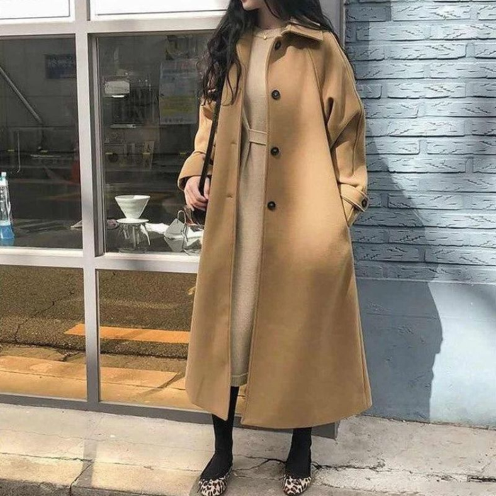 Women's Long Coat Button-Front with Collar for Work