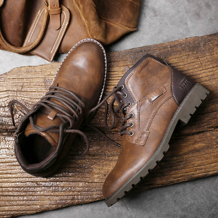 Men's Lace-Up Ankle Boots with Rubber Lug Sole