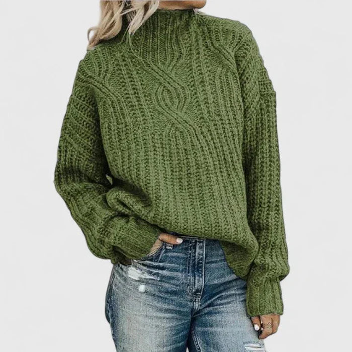 Women's Cable Knit Turtleneck Sweater Relaxed Fit