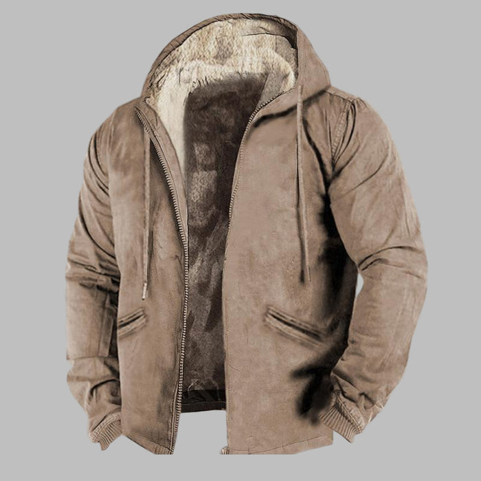 Men's Hooded Lined Bomber Jacket with Front Zipper
