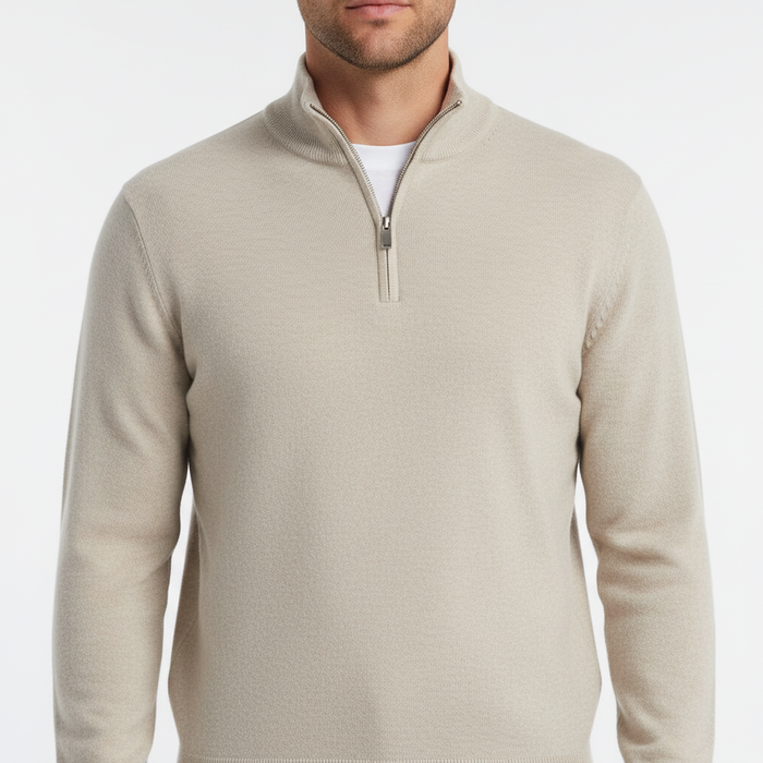 Men's Quarter-Zip Sweater with Ribbed Collar