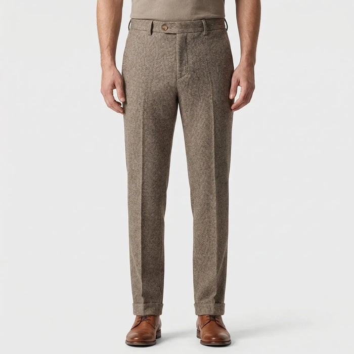 Men's Herringbone Pencil-Cut Pants Button Closure
