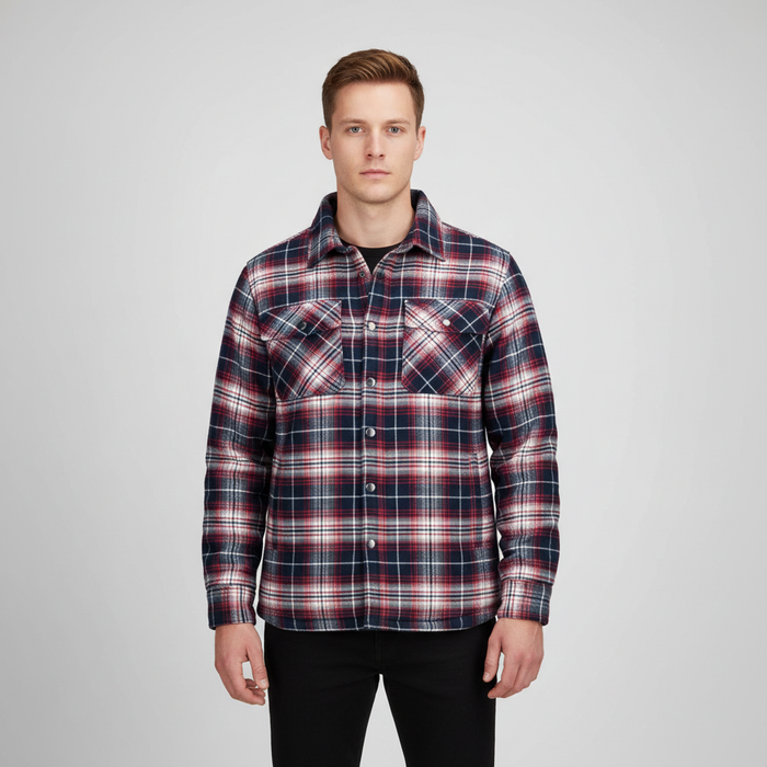 Men's Plaid Flannel Shirt Jacket with Snap Front Closure