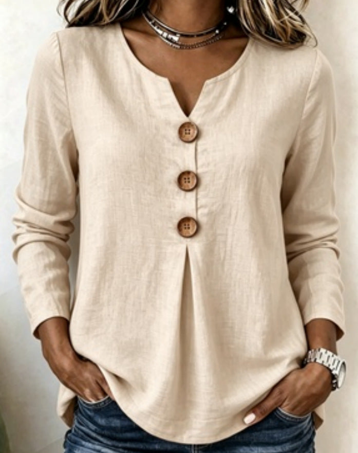 Katherine | Buttoned V-Neck Top