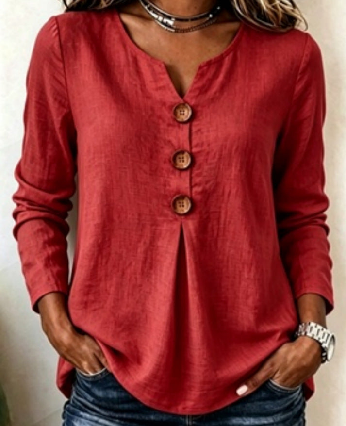 Katherine | Buttoned V-Neck Top