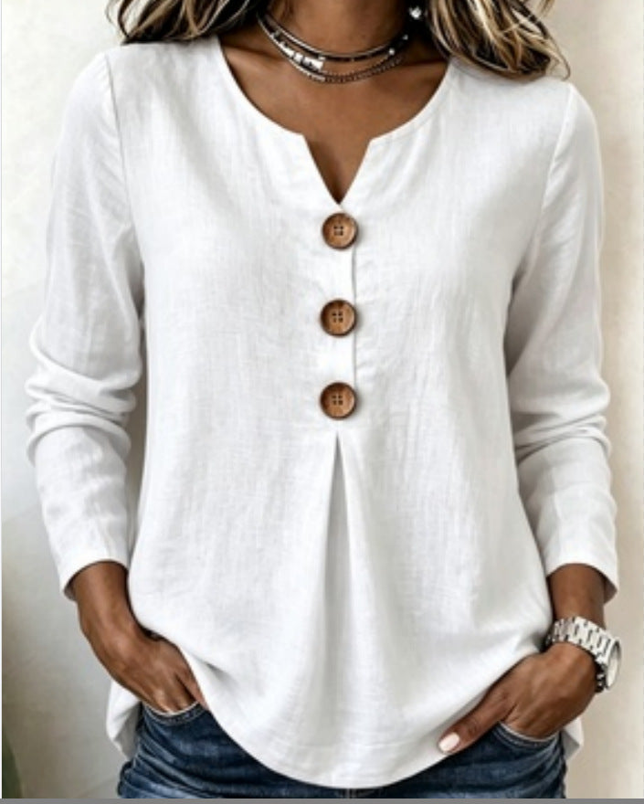 Katherine | Buttoned V-Neck Top