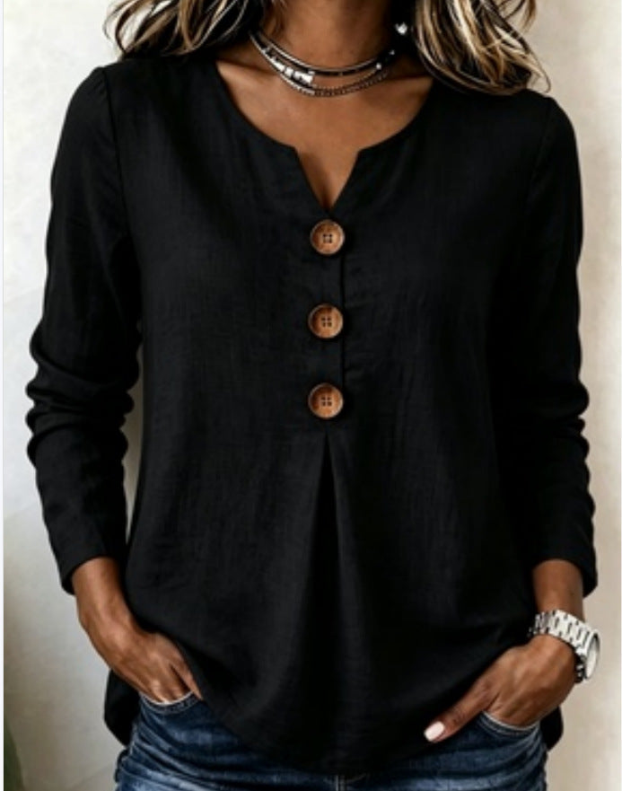 Katherine | Buttoned V-Neck Top