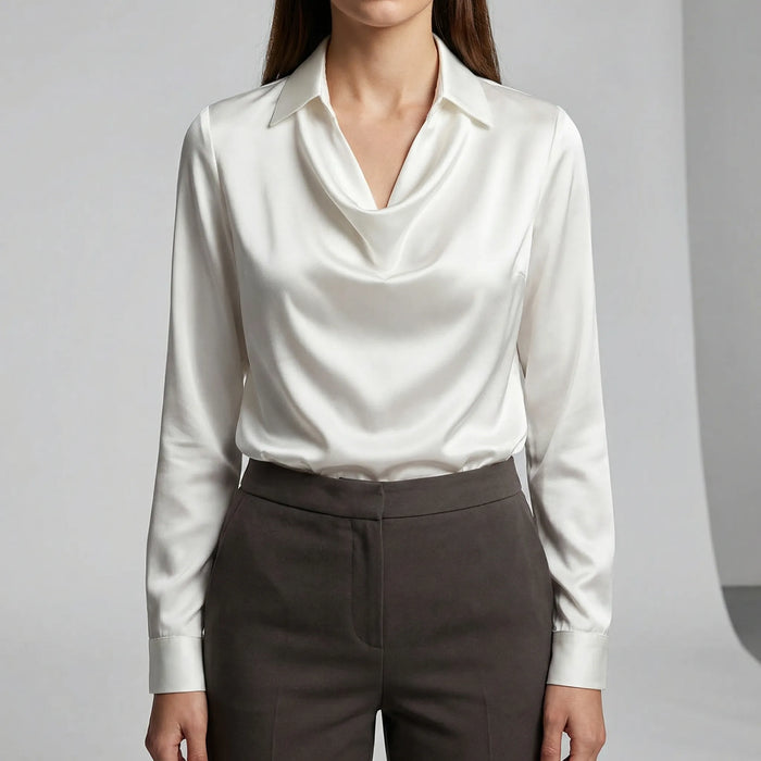Women's Draped Collar Long Sleeve Blouse for Office