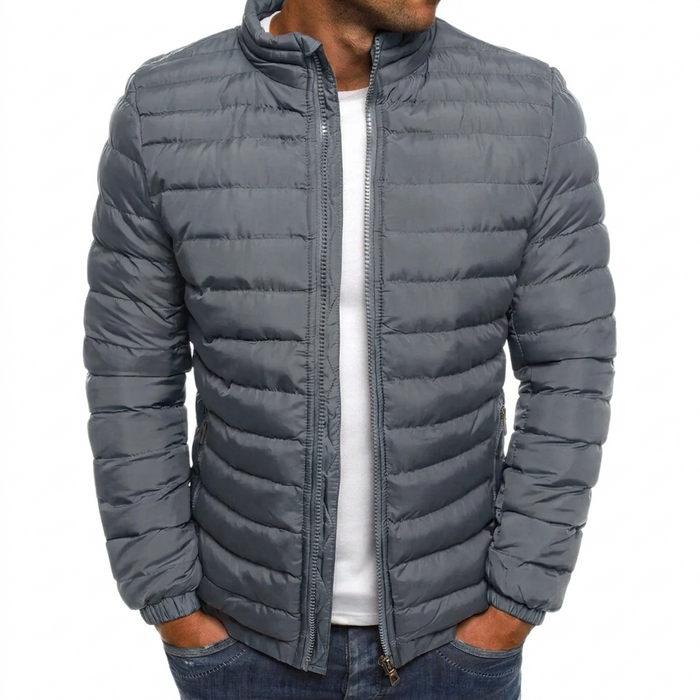 Men's Quilted Puffer Jacket with Stand Collar