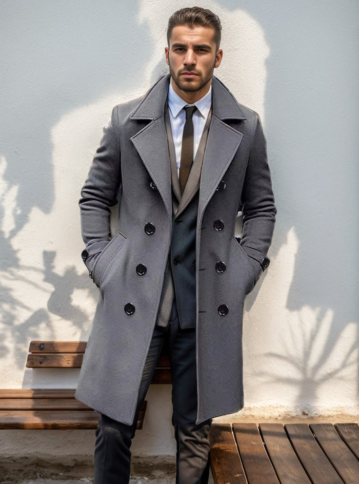 Men's Double-Breasted Trench Coat with Peak Lapels