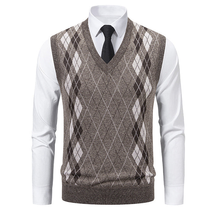 Men's Argyle V-Neck Sweater Vest for Smart Casual