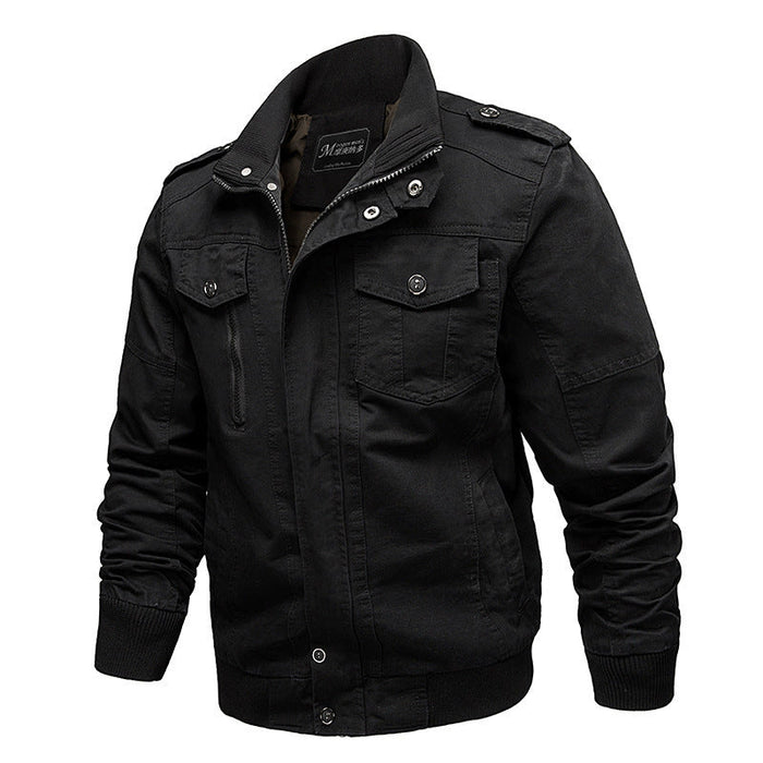 Men's Canvas Field Jacket with Epaulettes and Ribbed Cuffs