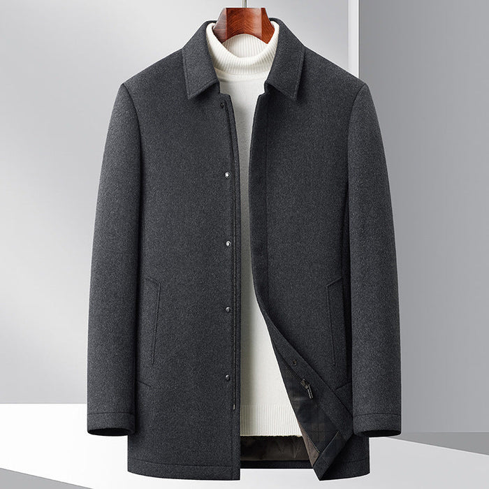 Men's Collared Coat with Button Front and Practical Pockets