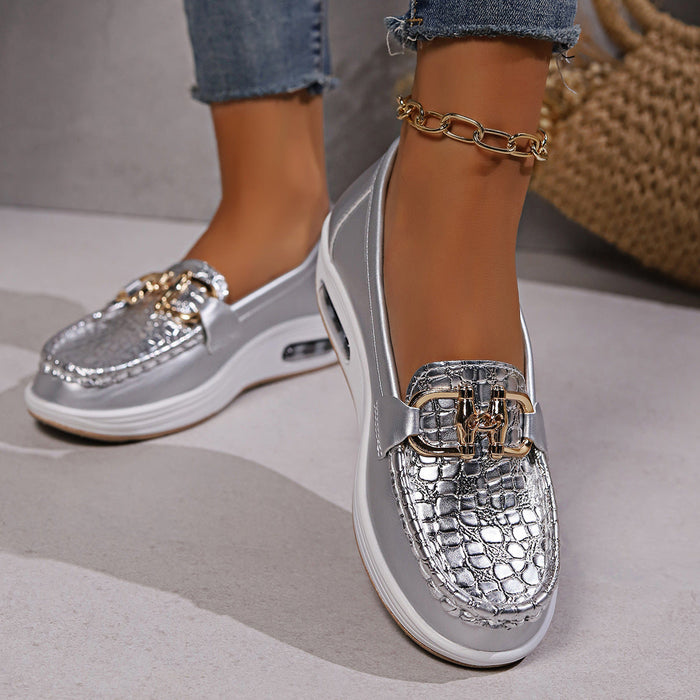 Women's Platform Loafers with Chain Detail and Cushioned Insole