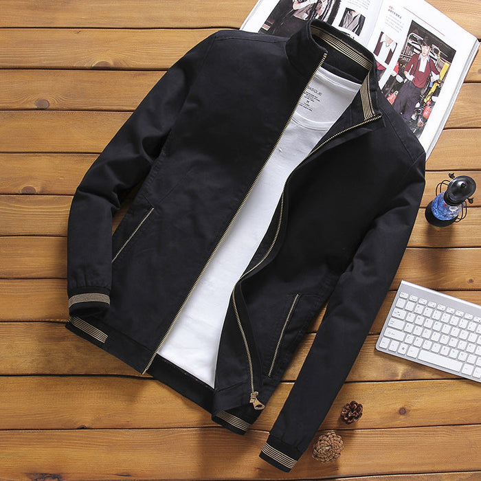 Men's Harrington Jacket with Striped Trim and Zip Front