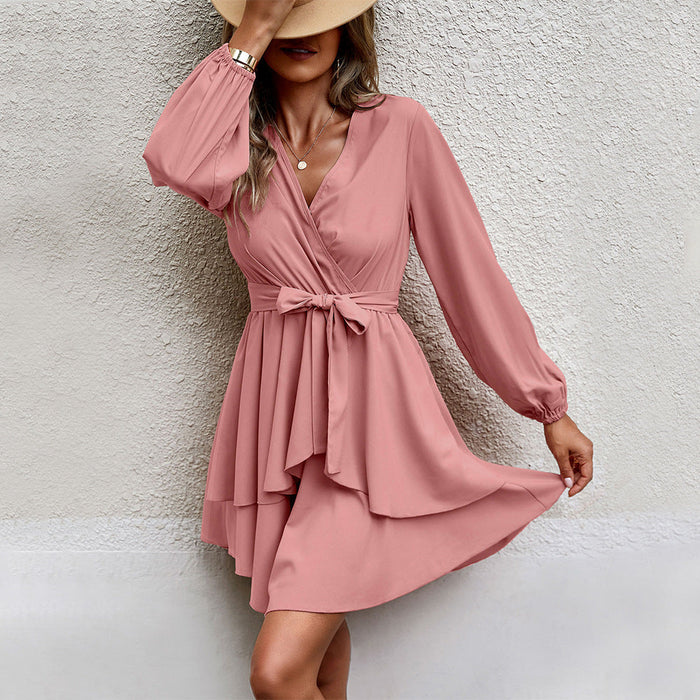 Women's Wrap Dress Long Sleeve V-Neck with Tie Belt