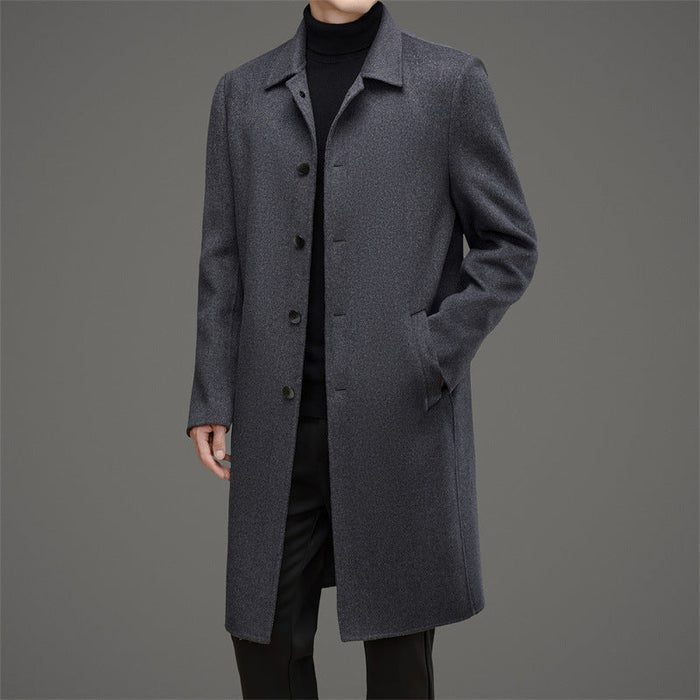 Men's Notch Collar Overcoat with Button-Front Closure