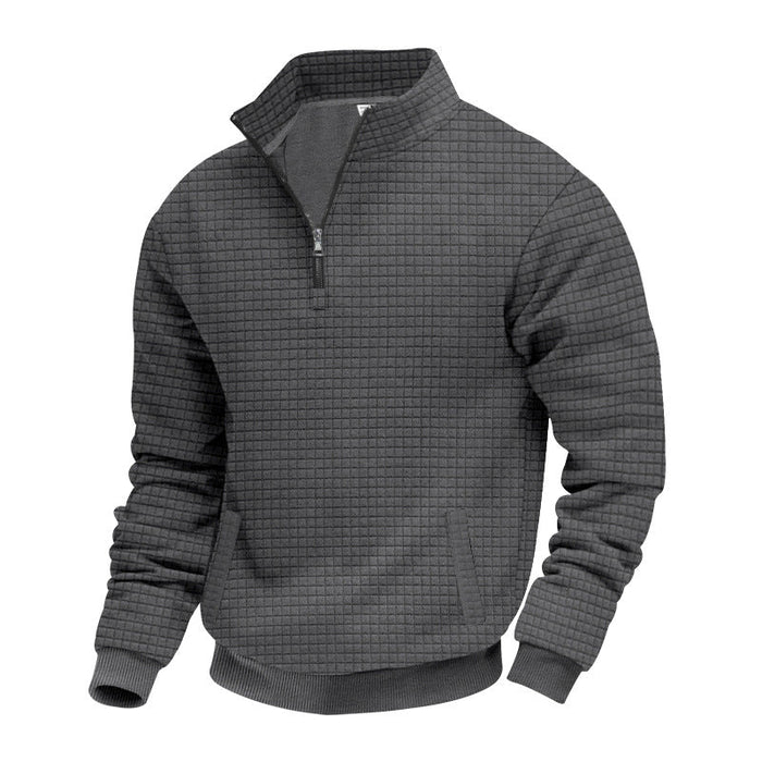 Men's Half-Zip Pullover with Textured Pattern and Stand Collar