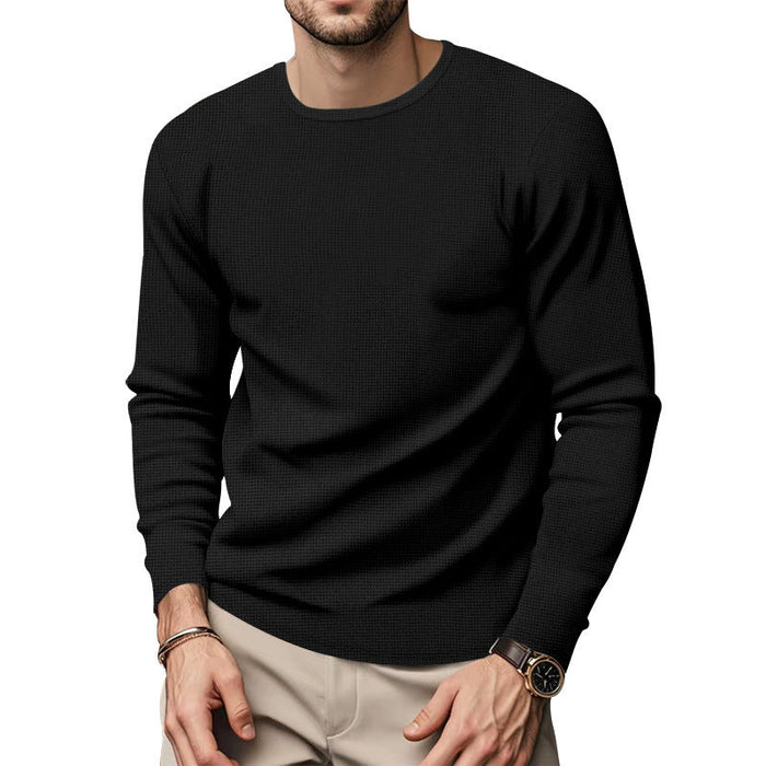 Men's Textured Knit Long Sleeve Shirt Crew Neck