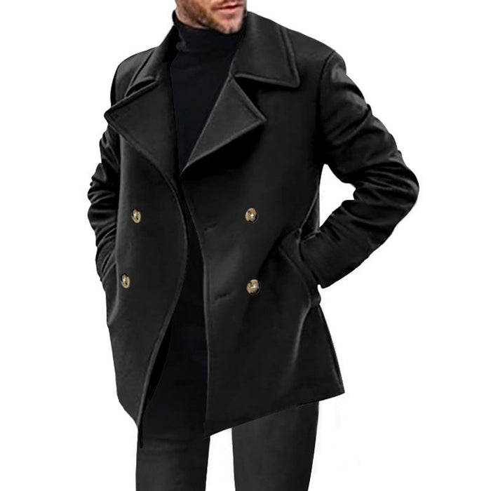 Men's Double-Breasted Peacoat with Wide Lapels