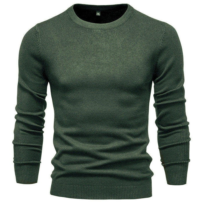 Men's Crew Neck Pullover with Ribbed Cuffs and Hem