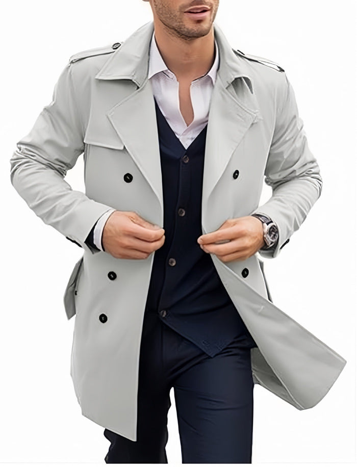 Men's Double-Breasted Trench Coat with Wide Lapel
