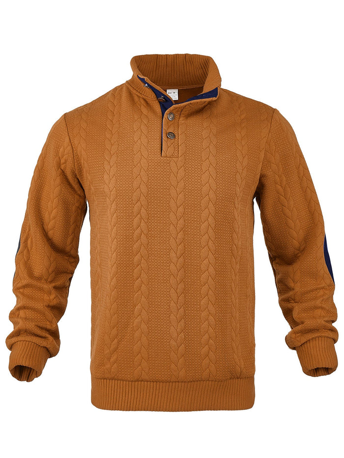Men's Cable-Knit Half-Zip Sweater with Elbow Patches