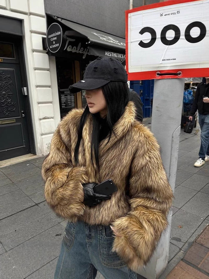 Women's Faux Fur Hooded Jacket with Toggle Closures
