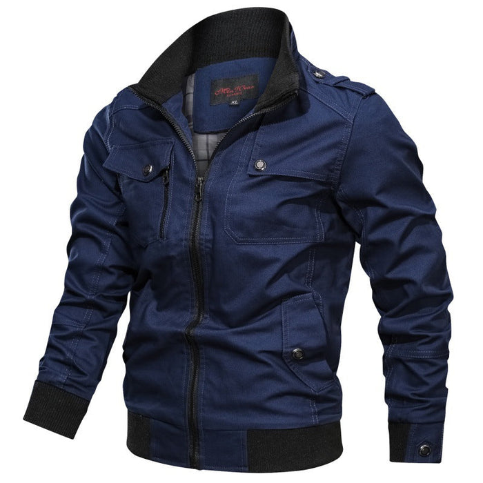 Men's Field Bomber Jacket with Stand Collar Multiple Pockets