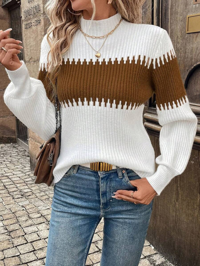 Women's Colorblock Knit Sweater with Mock Neck