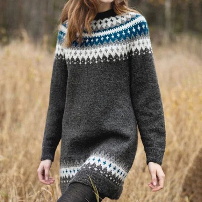 Women's Nordic Fair Isle Sweater Dress with High Neck