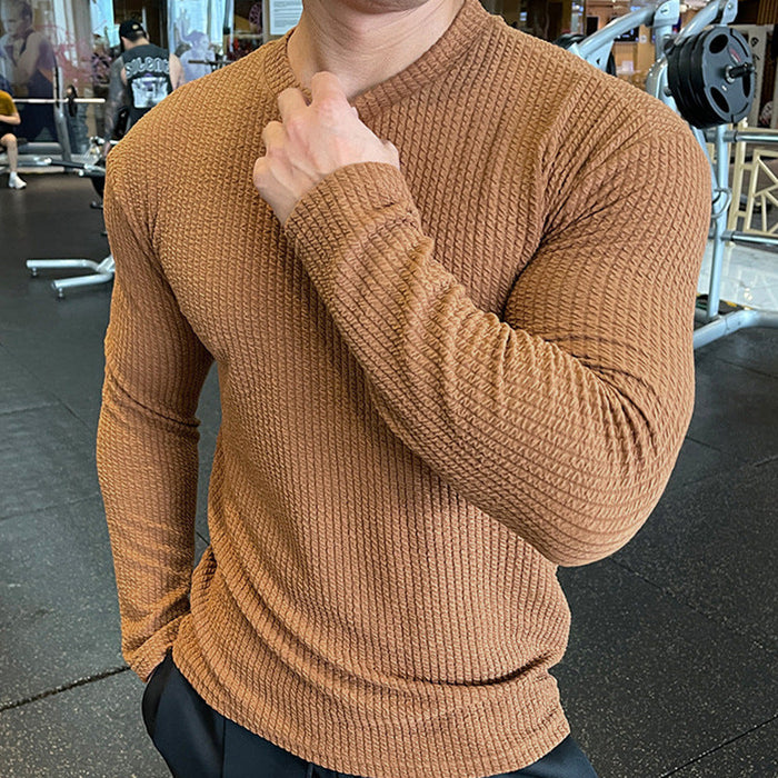 Men's Textured Long Sleeve Shirt with Crew Neck