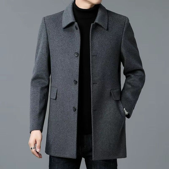 Men's Collared Coat with Button Front and Flap Pockets