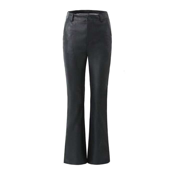 Women's Faux Leather Flared Trousers High-Waisted