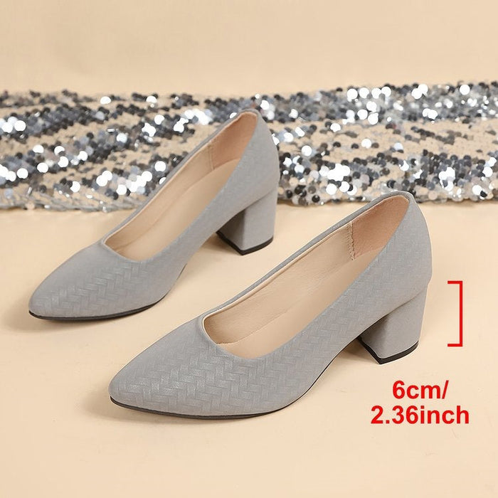 Women's Block Heel Pumps with Textured Chevron Pattern