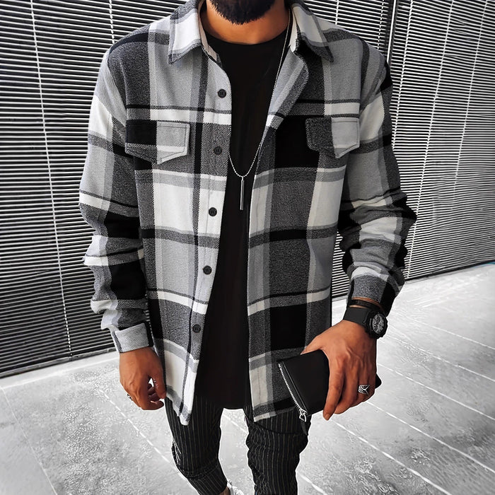 Men's Plaid Flannel Shirt with Two Chest Pockets