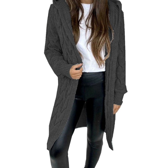 Women's Cable Knit Hooded Cardigan Long Sleeve