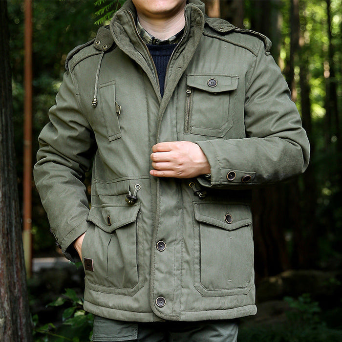 Men's Field Parka with Hood Shoulder Epaulettes Multi-Pocket